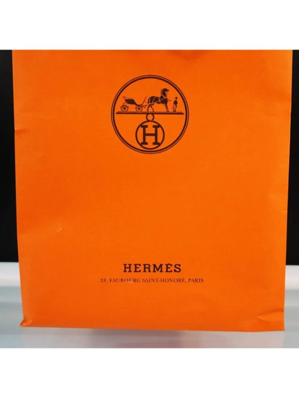 HERMES Classic Orange Gift Bag Empty Tall Shopping Paper Tote  17 x 11 x 4 Inch